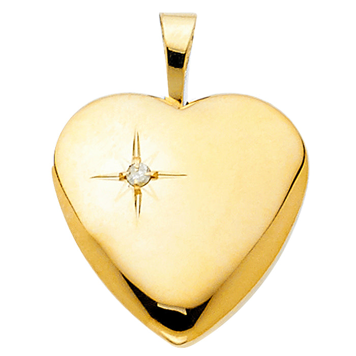 14k Yellow Gold Small/Mini Heart Locket Charm Pendant  (16mm x 15mm)