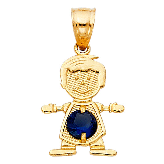 14k Yellow Gold Small/Mini Little Boy with Black CZ Stone for September Birthday (17mm x 12mm)