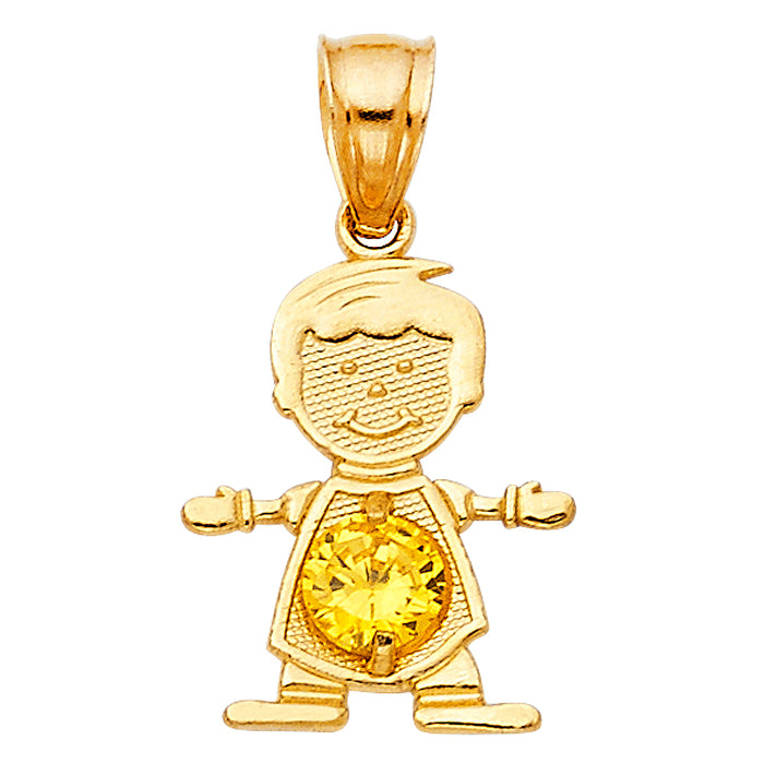 14k Yellow Gold Small/Mini Little Boy with Yellow CZ Stone for November Birthday (17mm x 12mm)