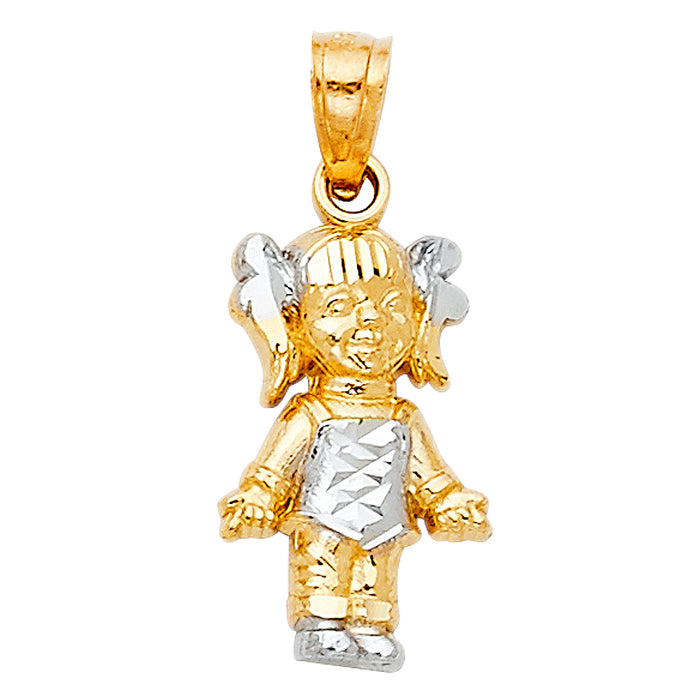 14k Two-tone Gold Mini Little Girl Charm, 17mm x 10mm