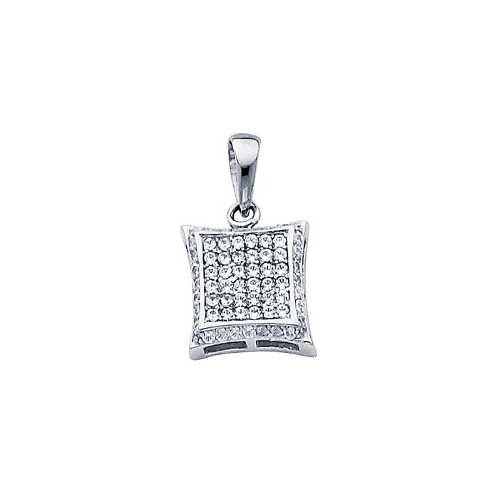 14k White Gold with White CZ Accented Fashion Square Mini Charm Pendant, 10mm