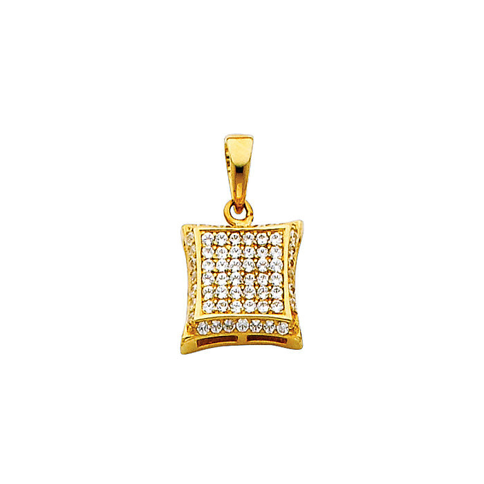 14k Yellow Gold with White CZ Accented Fashion Square Mini Charm Pendant, 10mm