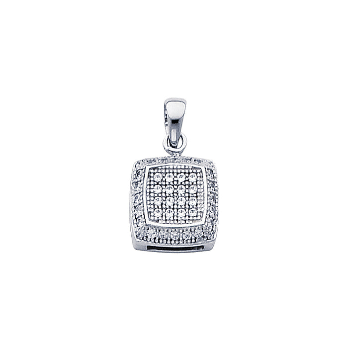 14k White Gold with White CZ Accented Fashion Mini Square Charm Pendant, 10mm