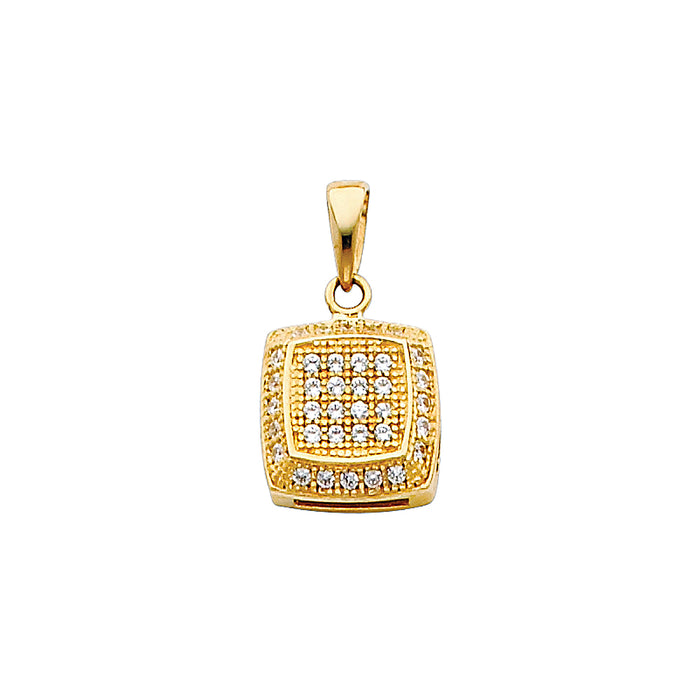 14k Yellow Gold with White CZ Accented Fashion Mini Square Charm Pendant, 10mm