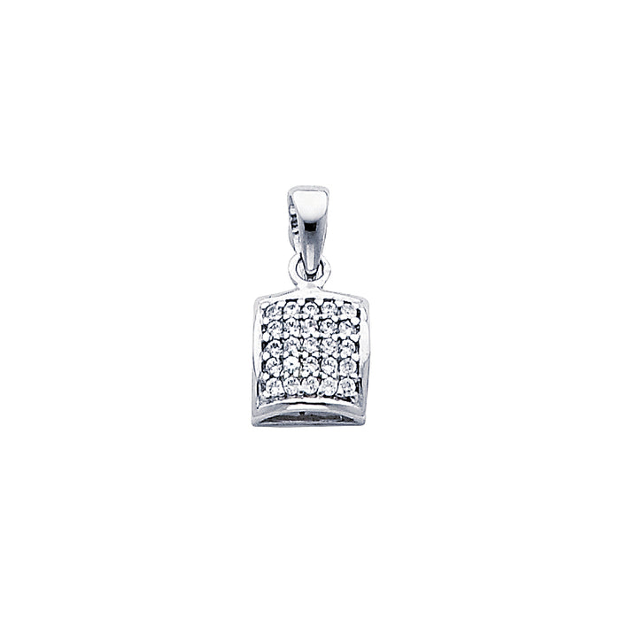 14k White Gold with White CZ Accented Fashion Mini Square Charm Pendant, 7mm