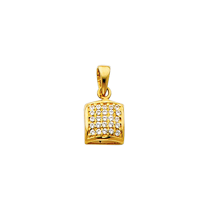 14k Yellow Gold with White CZ Accented Fashion Mini Square Charm Pendant, 7mm