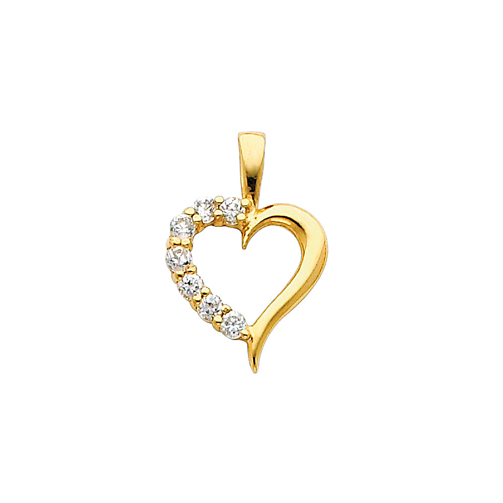 14k Yellow Gold with White CZ Accented Mini Heart Charm Pendant (13mm x 12mm)