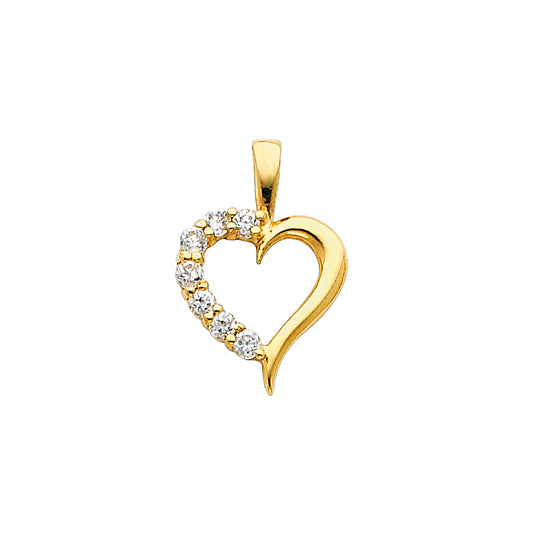 14k Yellow Gold with White CZ Accented Mini Heart Charm Pendant (13mm x 12mm)
