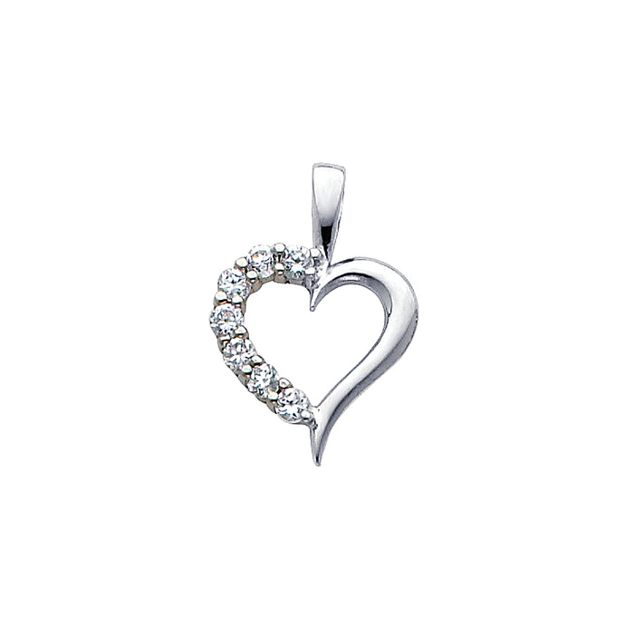 14k White Gold with White CZ Accented Mini Heart Charm Pendant (13mm x 12mm)