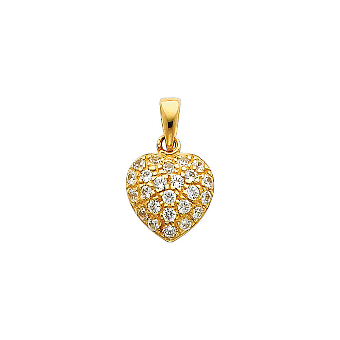 14k Yellow Gold with White CZ Accented Mini Heart Charm Pendant, 12mm x 10mm