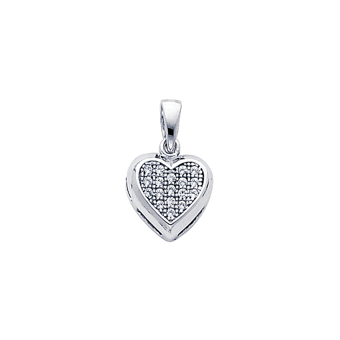 14k White Gold with White CZ Accented Mini Heart Charm Pendant, 12mm x 10mm