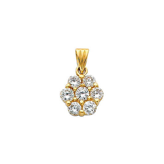 14k Yellow Gold with White CZ Accented Mini Flower Cluster Charm Pendant, 10mm