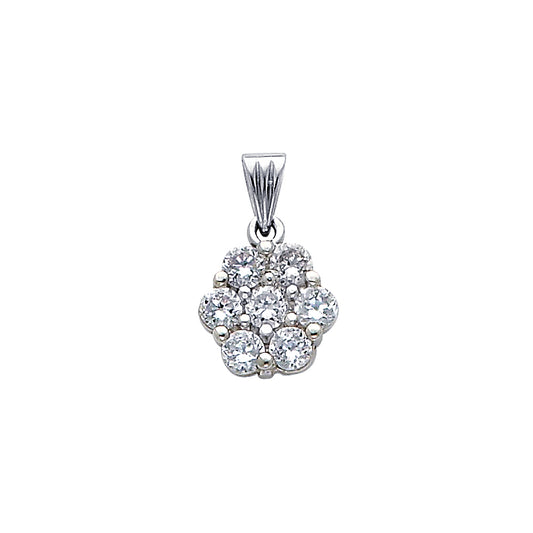 14k White Gold with White CZ Accented Mini Flower Cluster Charm Pendant, 10mm