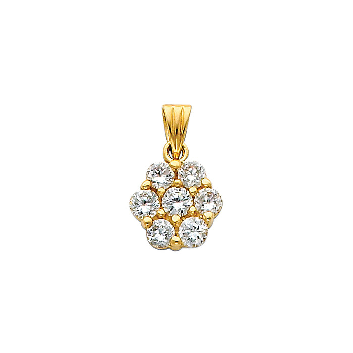 14k Yellow Gold with White CZ Accented Mini Flower Cluster Charm Pendant, 10mm