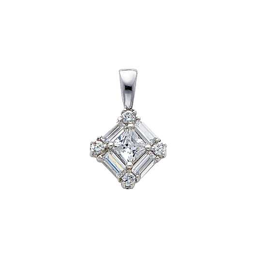 14k White Gold with White CZ Accented Mini Square Charm Pendant, 12mm