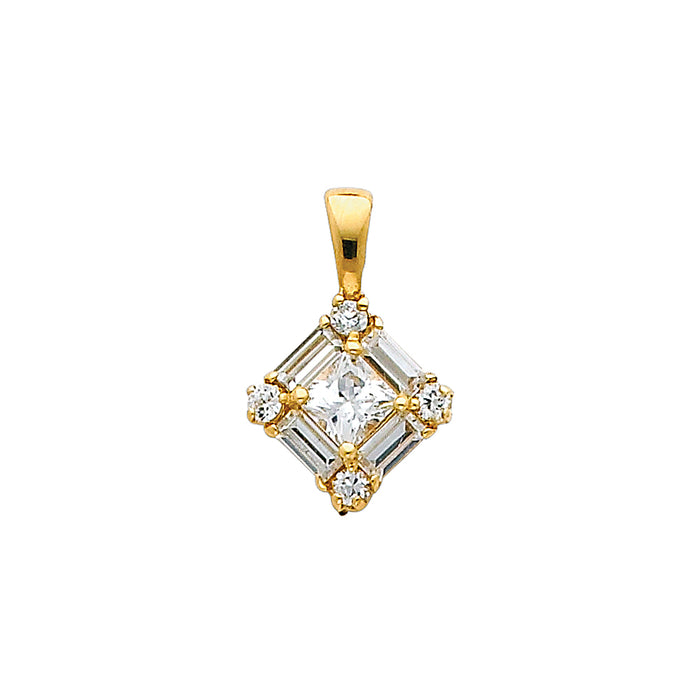 14k Yellow Gold with White CZ Accented Mini Square Charm Pendant, 12mm