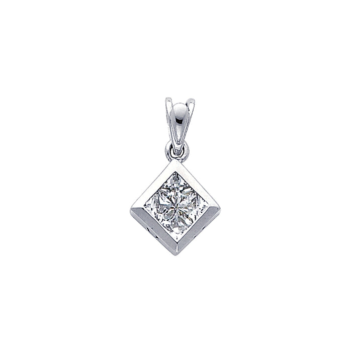 14k White Gold with White CZ Accented Mini Square Charm Pendant, 12mm x 10mm