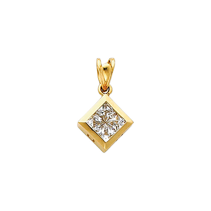 14k Yellow Gold with White CZ Accented Mini Square Charm Pendant, 12mm x 10mm