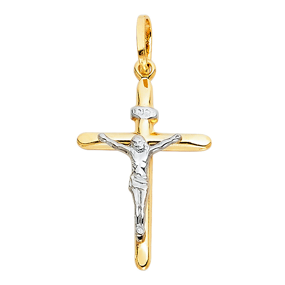 14K Two-tone Gold Small/Mini Religious Laminated Crucifix (15 X 30mm)