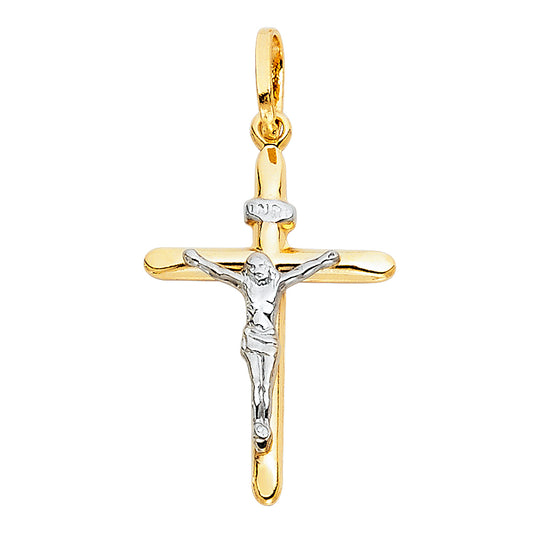 14K Two-tone Gold Small/Mini Religious Laminated Crucifix (15 X 30mm)