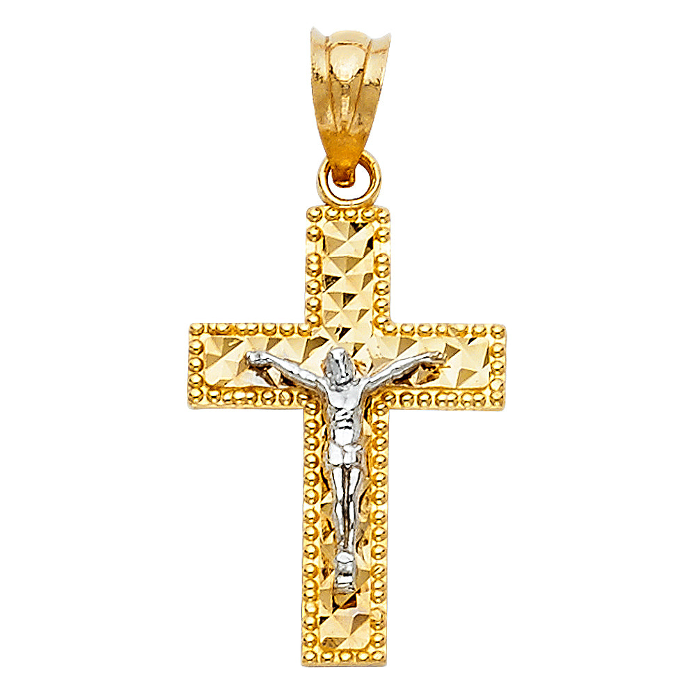 14K Two-tone Gold Religious Latin Cross Crucifix  (23mm x 15mm)