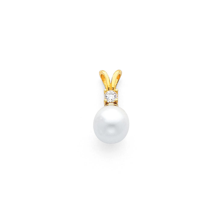 14k Yellow Gold with White CZ Accented Small/Mini Pearl Charm Pendant