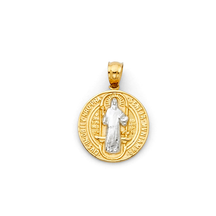 14k Two-tone Gold Religious San Benito Charm Pendant, 14mm x 14mm