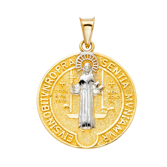14k Two-tone Gold Large Religious Saint Benedict Charm Pendant 24mm x 24mm