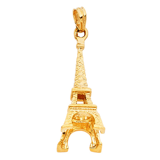 14k Yellow Gold  Paris Eiffel Tower Charm Pendant (25mm x 10mm)