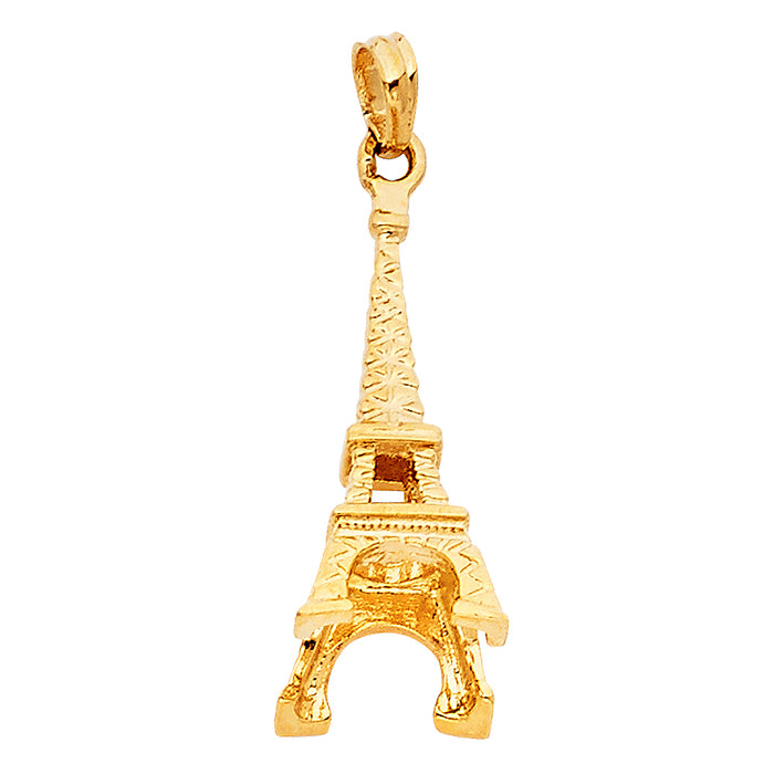 14k Yellow Gold  Paris Eiffel Tower Charm Pendant (25mm x 10mm)