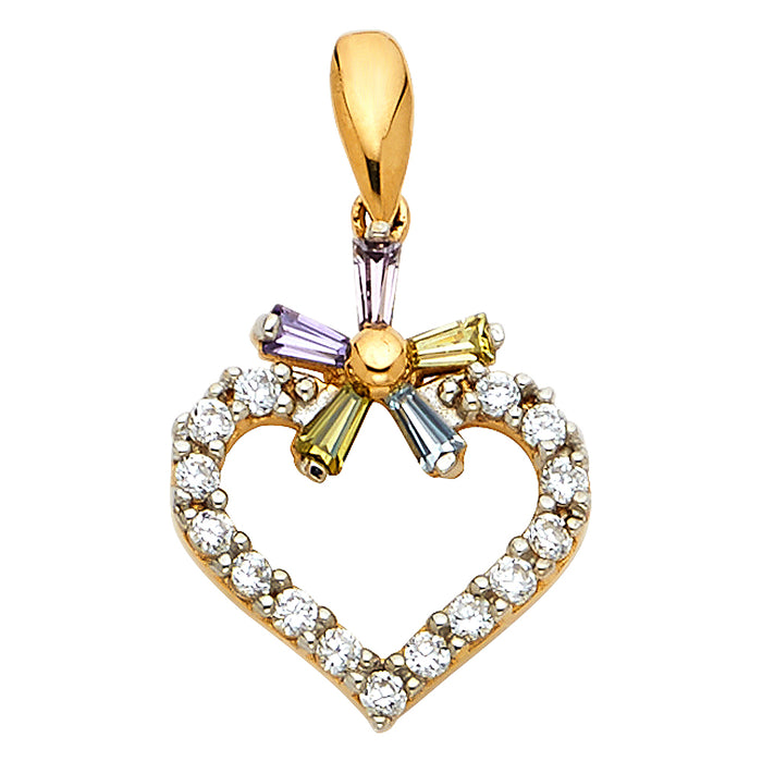 14k Yellow Gold Heart Charm Pendant, Accented with Multi-colored Cubic Zirconia Stones (21mm x 14mm)