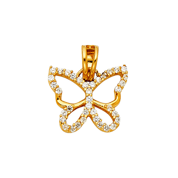 14k Yellow Gold Butterfly Charm Pendant with White CZ Accents (12mm x 14mm)