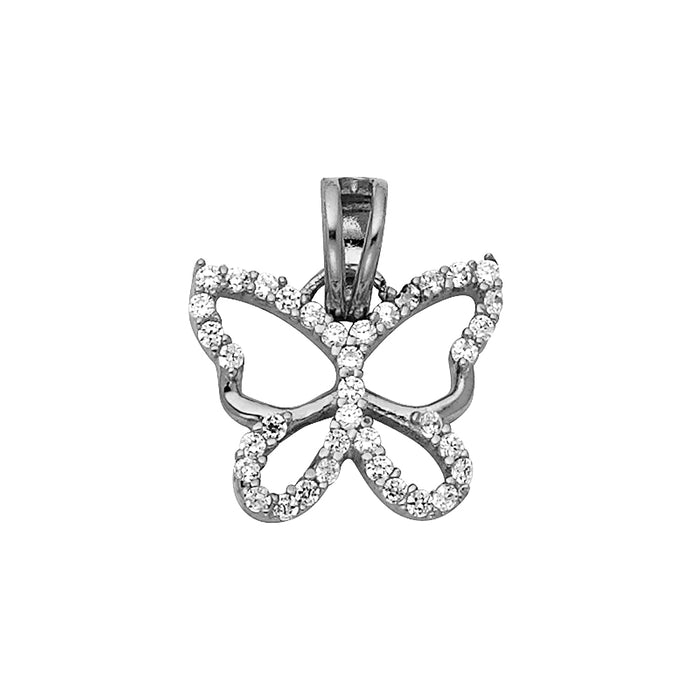 14k White Gold Butterfly Charm Pendant with White CZ Accents (12mm x 14mm)
