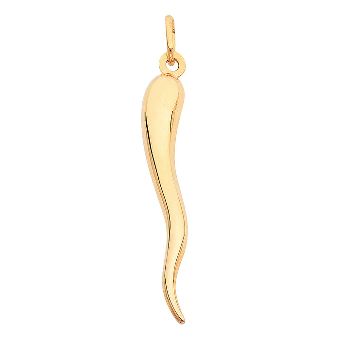 14k Yellow Gold Cornicello Italian Horn Charm Pendant, 45mm x 8mm (45mm x 8mm)