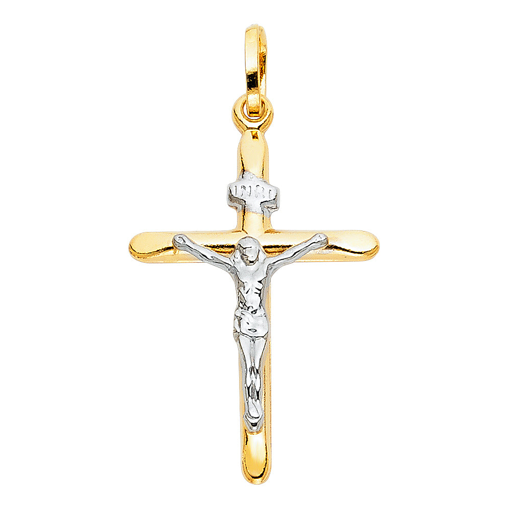 14K Two-tone Gold Small/Mini Religious Laminated Crucifix (20 X 35mm)