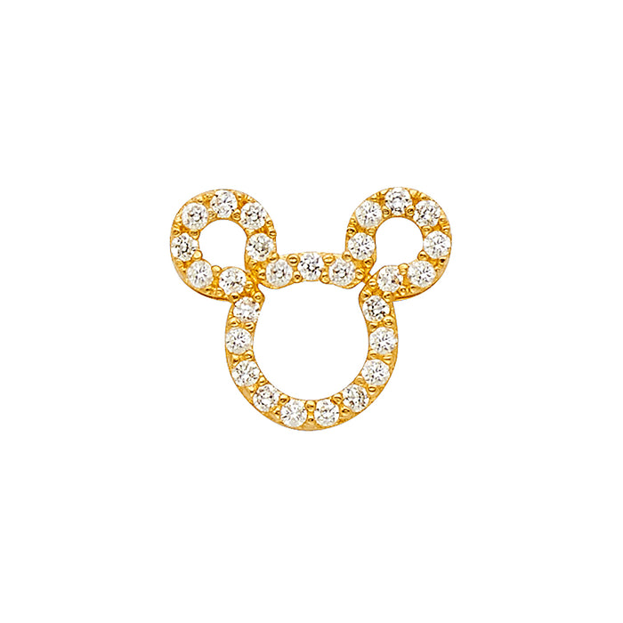 14k Yellow Gold Mouse with Ears, Paved with White CZ Stones Small/Mini Charm (10mm x 12mm)