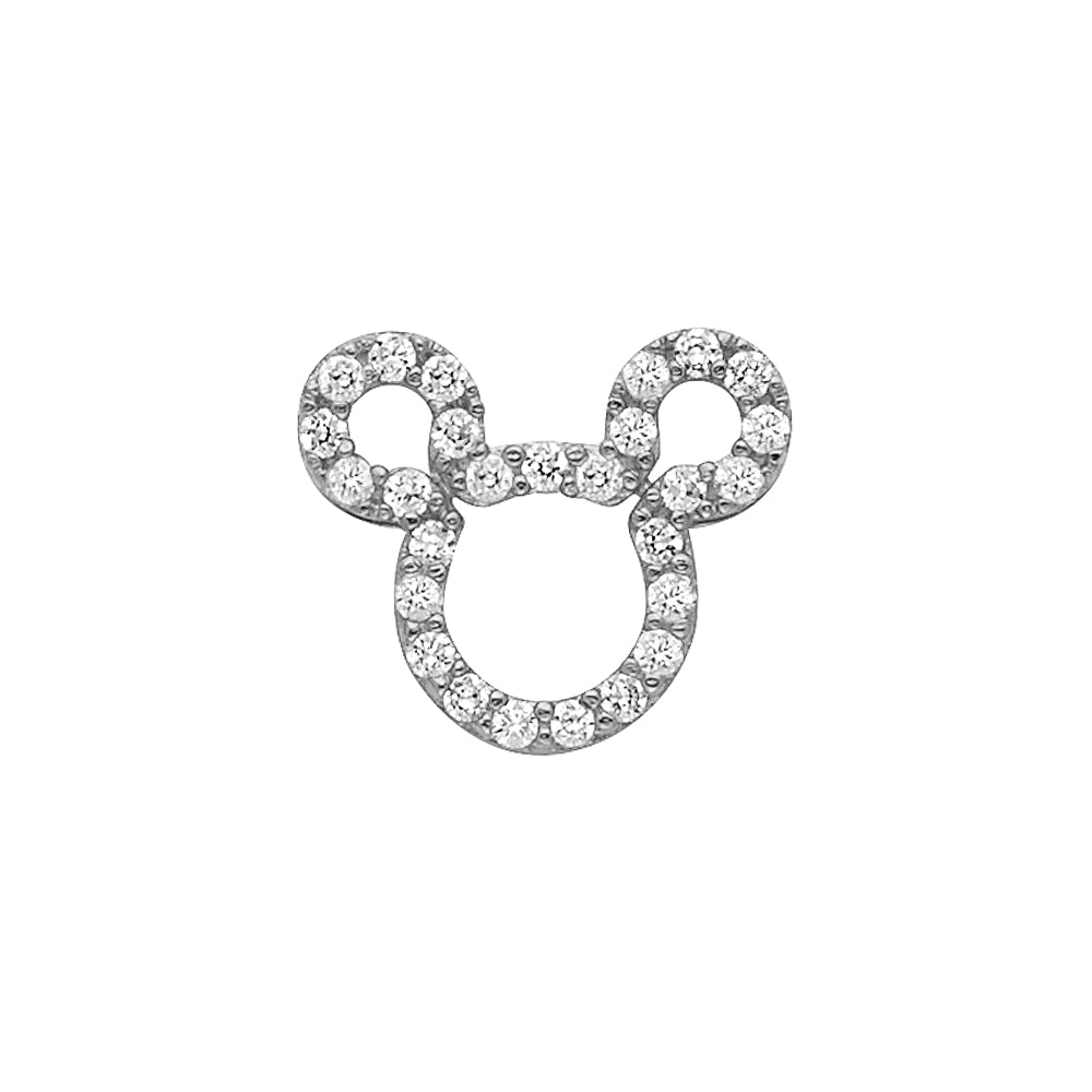 14k White Gold Mouse with Ears, Paved with White CZ Stones Small/Mini Charm (10mm x 12mm)
