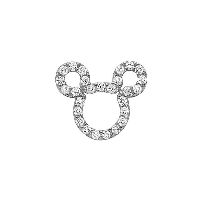 14k White Gold Mouse with Ears, Paved with White CZ Stones Small/Mini Charm (10mm x 12mm)