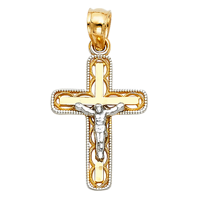 14K Two-tone Gold Small/Mini Religious White Gold Small/Mini Religious Christ Crucifix  (20mm x 13mm)