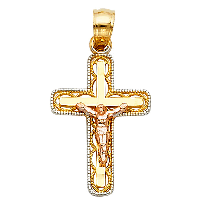 14K Two-tone Gold Small/Mini Religious Rose Gold Small/Mini Religious Christ Crucifix  (20mm x 13mm)