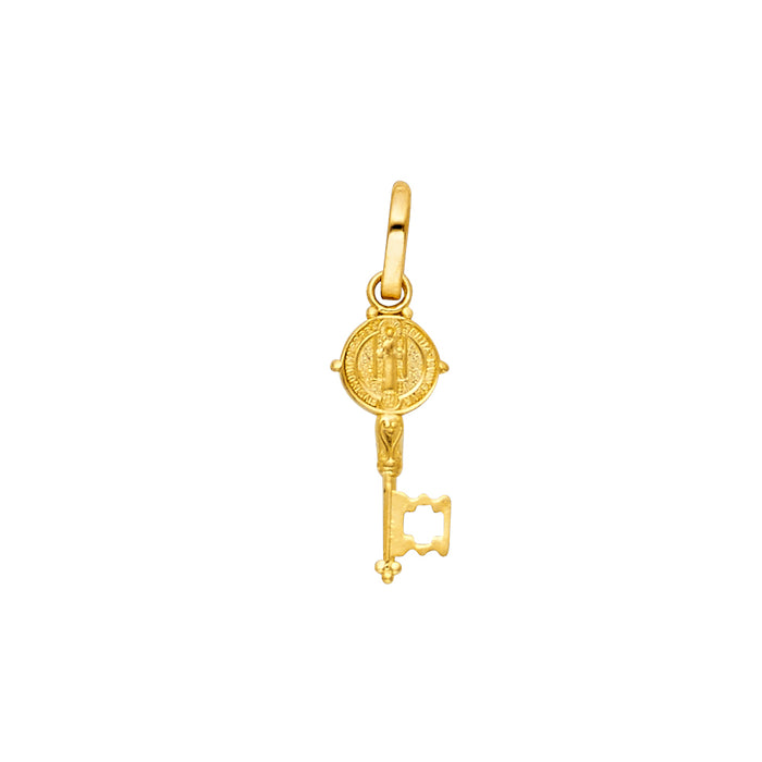 14k Yellow Gold Small/Mini Key Charm with Religious San Benito Key Top (15mm x 5mm)