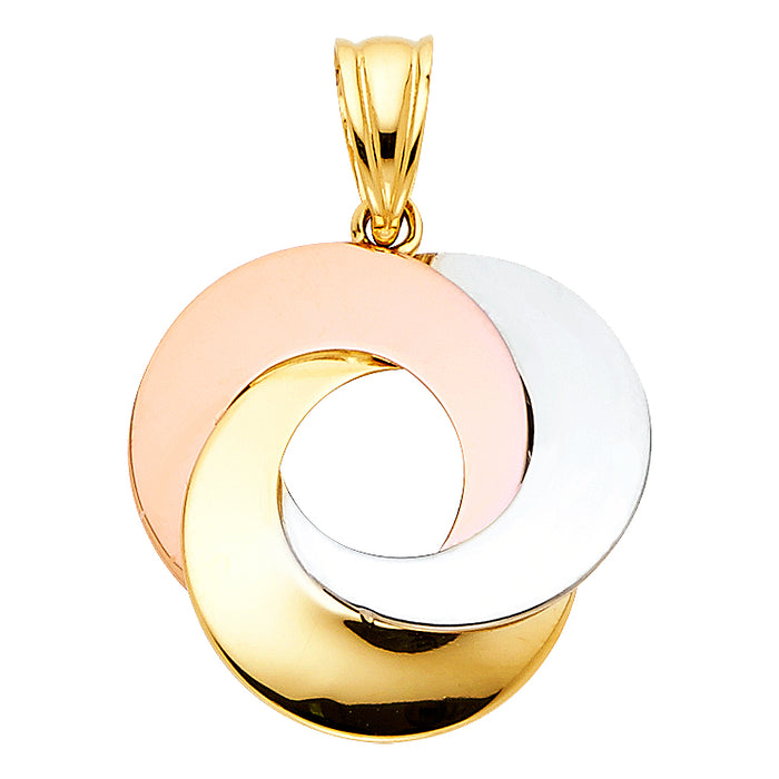 14k Tri-Color Gold Intertwined Love Circle Rings in Yellow, White and Rose Charm Pendant  (19mm x 19mm)