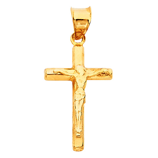 14k Yellow Gold Religious Tubular Cross Crucifix Charm Pendant, High Polish (19 x 12mm)