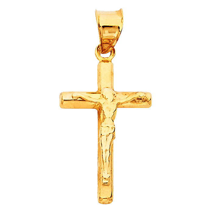 14k Yellow Gold Religious Tubular Cross Crucifix Charm Pendant, High Polish (19 x 12mm)