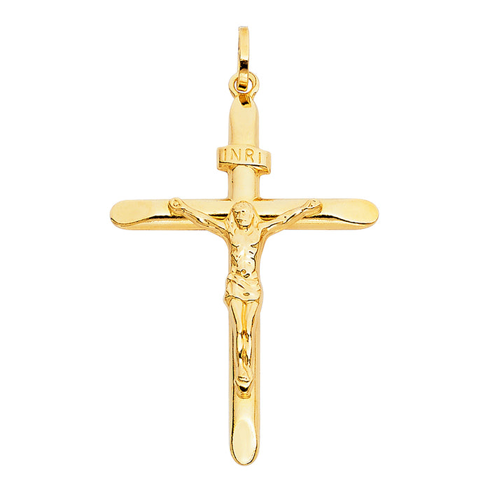 14k Yellow Gold Religious Crucifix with INRI Charm Pendant  (43mm x 31mm)