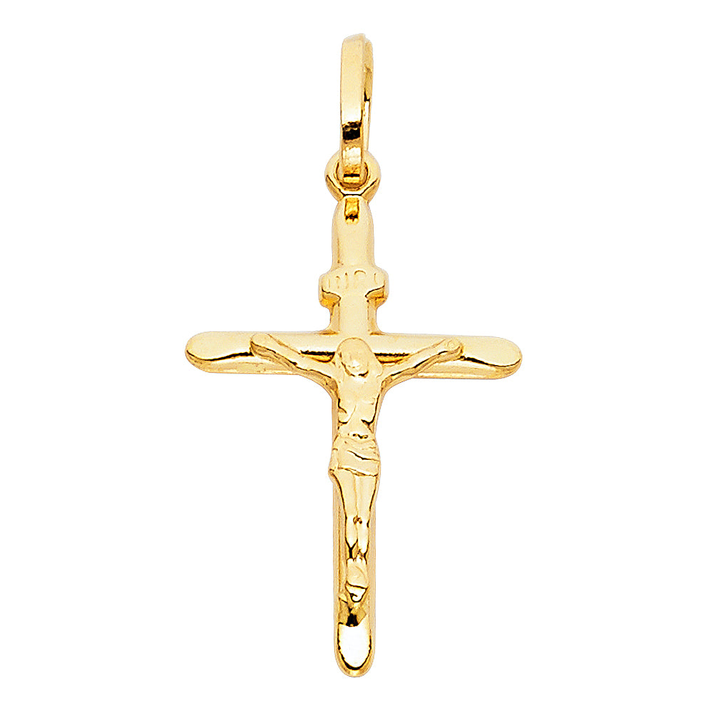 14k Yellow Gold Small/Mini Religious Crucifix with INRI Charm Pendant  (26mm x 18mm)