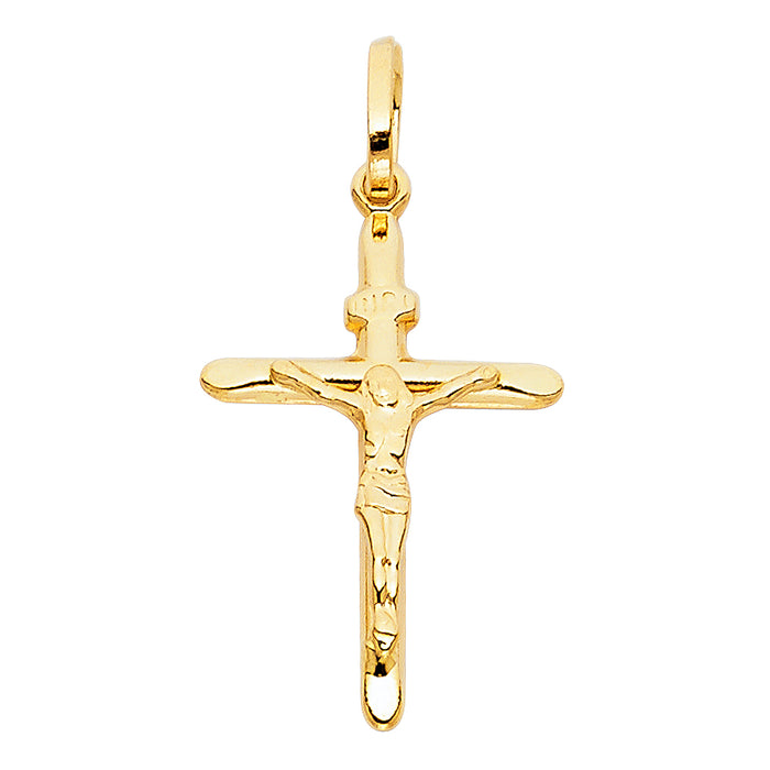 14k Yellow Gold Small/Mini Religious Crucifix with INRI Charm Pendant  (26mm x 18mm)