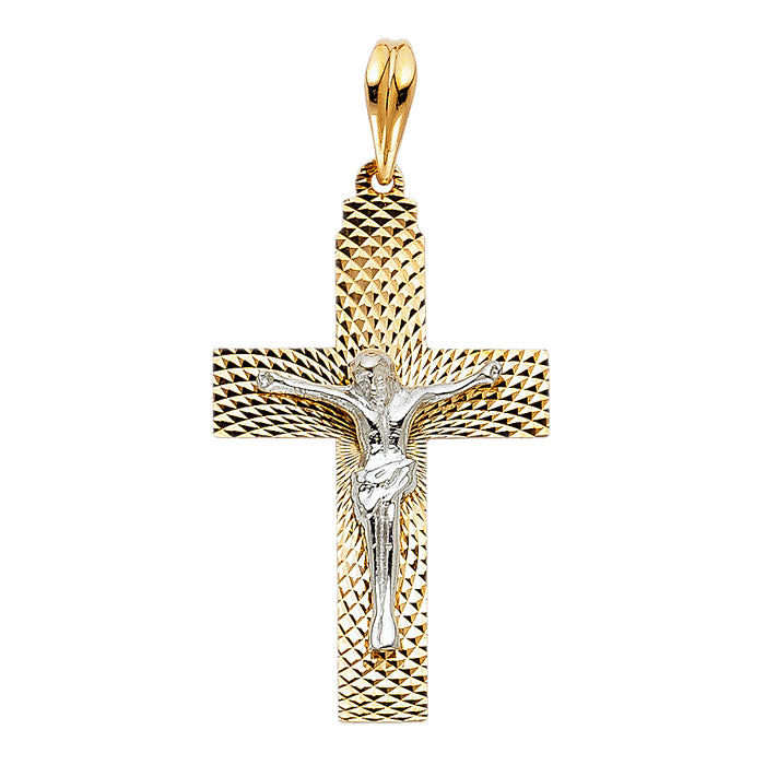 14K Two-tone Gold Religious Crucifix Charm Pendant  (30mm x 19mm)