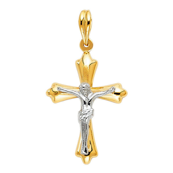 14K Two-tone Gold Religious Crucifix Charm Pendant  (25mm x 18mm)