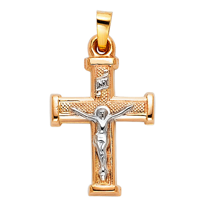 14k Yellow Gold Small/Mini Religious Crucifix Charm Pendant  (20mm x 15mm)